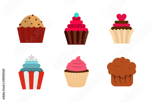 Cupcake icon set  flat style