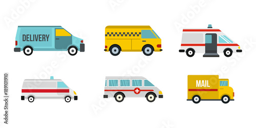 Minivan icon set, flat style