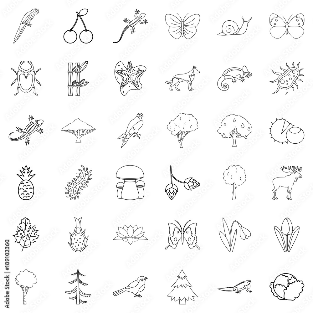Plant icons set, outline style Plant icons set, outline style