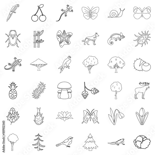 Plant icons set, outline style
