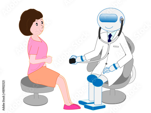 人工知能を持つロボットの医者から治療を受けている患者