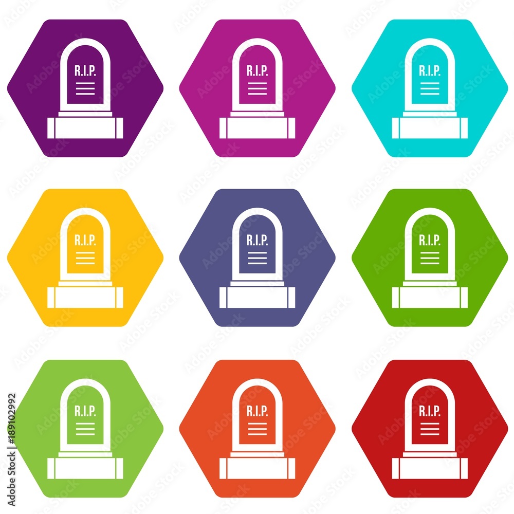 Headstone icon set color hexahedron Headstone icon set color hexahedron