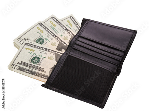 men's purse with money; a lot of banknotes