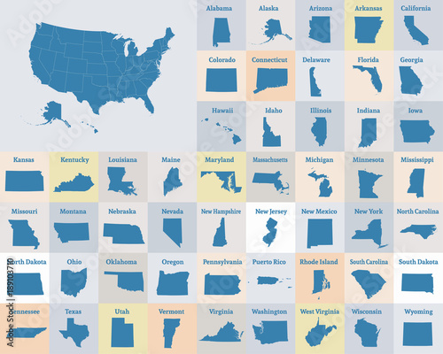 Outline map of the United States of America. States of the USA. Vector. photo