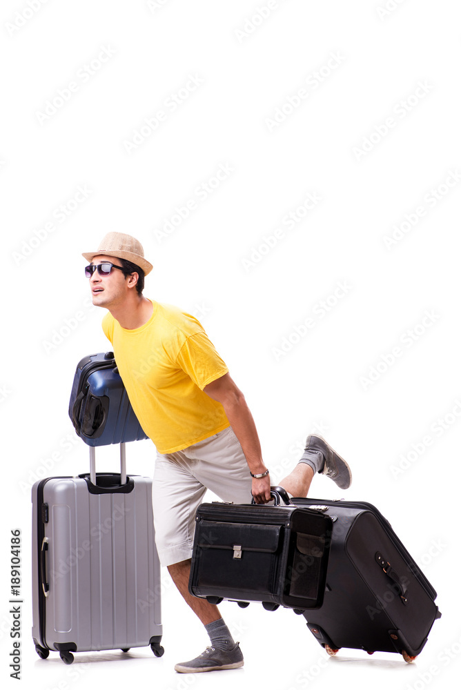 Happy young man going on summer vacation isolated on white Happy young man going on summer vacation isolated on white