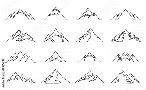 Continuous line mountains icons