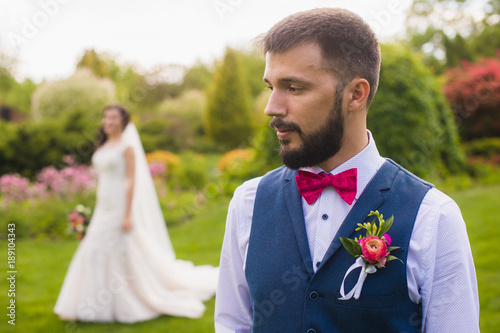 Portrait of serious just married man photo