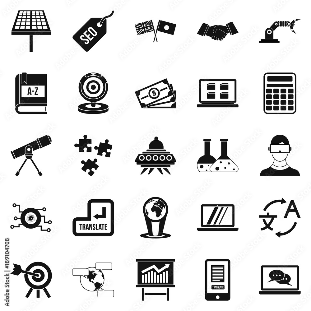 Education technology icons set, simple style