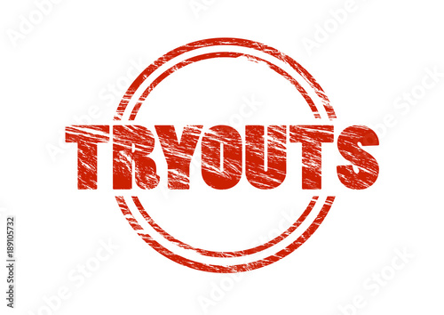 tryouts vintage red rubber stamp isolated on white background photo