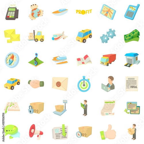 Package icons set, cartoon style