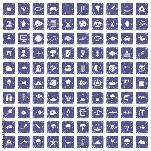 100 research icons set grunge sapphire