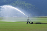 Traveling big gun sprinkler for crop irrigation.