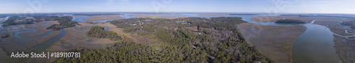 Aerial view of coastal forest and oxbows in river in South Carolina