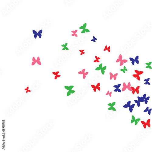 Spring Background with Colorful Butterflies. Simple Feminine Pattern for Card, Invitation, Print. Trendy Decoration with Beautiful Butterfly Silhouettes. Vector Background with Moth