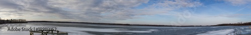 Super wide panoramic of a winter lake