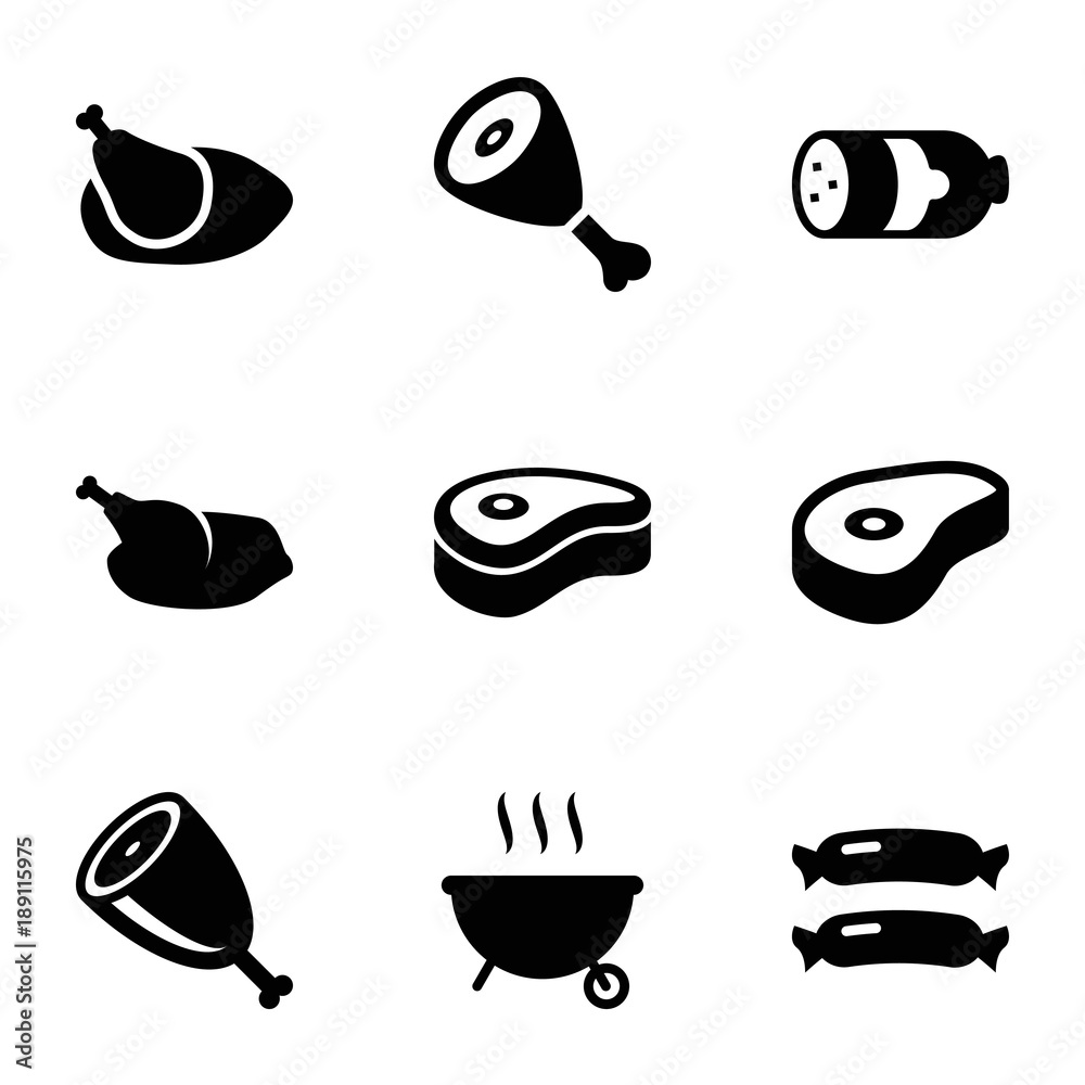Grilled icons. set of 9 editable filled grilled icons