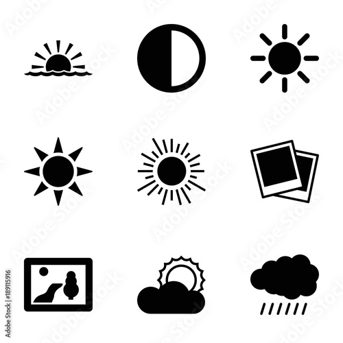Sunset icons. set of 9 editable filled sunset icons