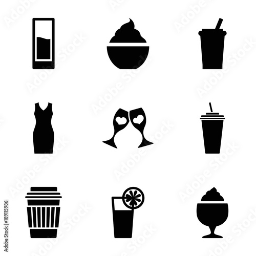 Cocktail icons. set of 9 editable filled cocktail icons