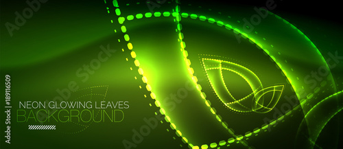 Neon leaf background, green energy concept