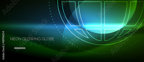 Techno globe concept, neon glow planet
