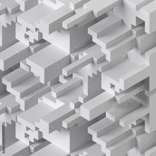 3d rendering, abstract cube background, white voxel mosaic, geometric shapes