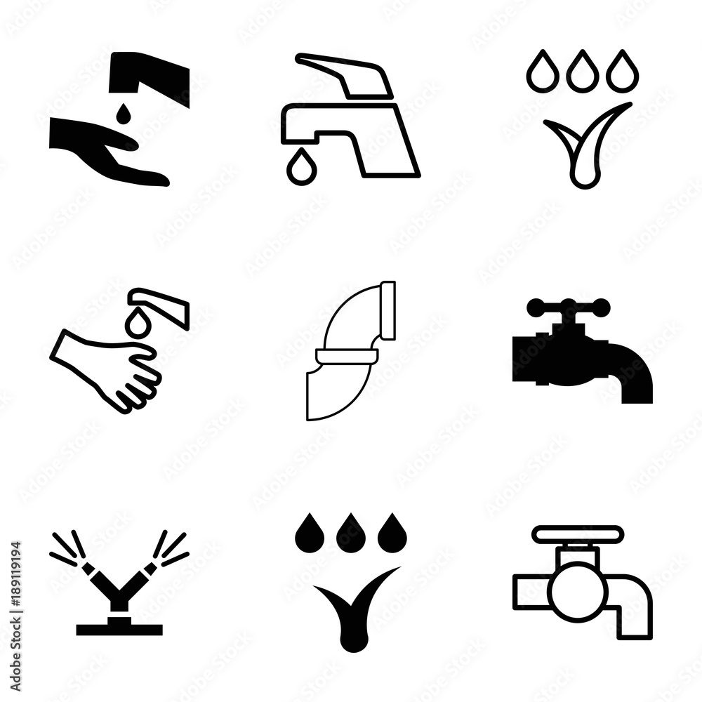 Faucet icons. set of 9 editable filled and outline faucet icons