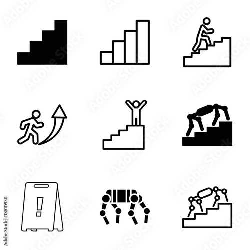 Stairs icons. set of 9 editable filled and outline stairs icons