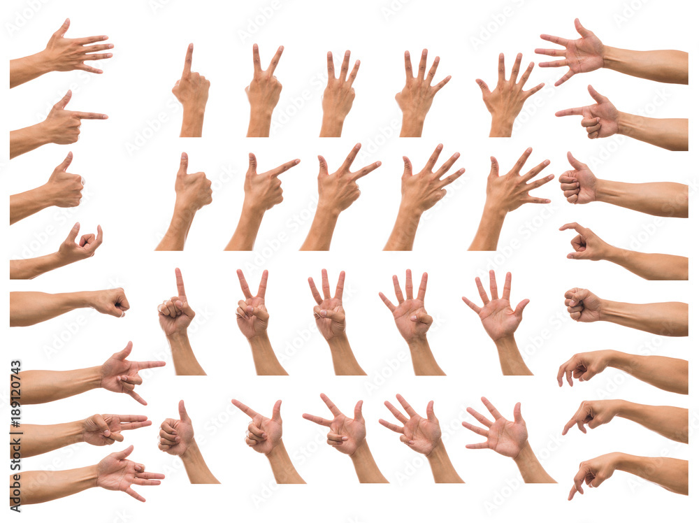 Various gesture of Men hand over white background, include clipp