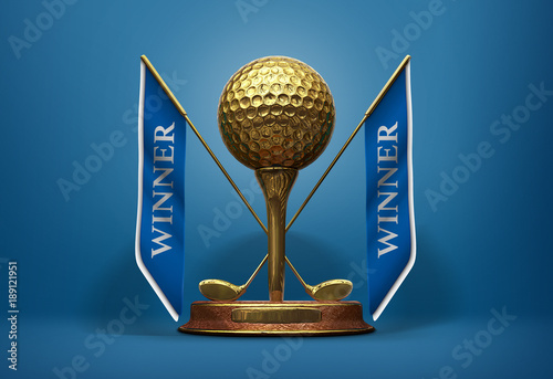 golden trophy golf ball 3d render photo