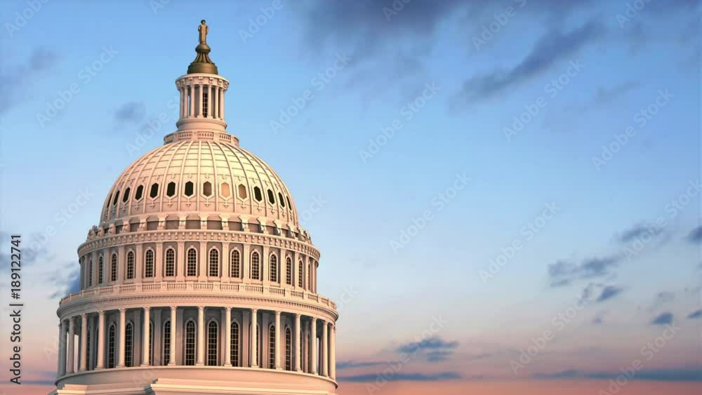 Capital Building Spin Animation. animation of the top of the United States Capital Building left justified on clouds background. Luma matte for isolation