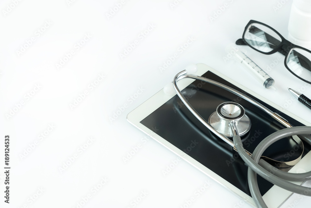 Fototapeta premium Good health Medical equipment isolated on white medicine instruments concept