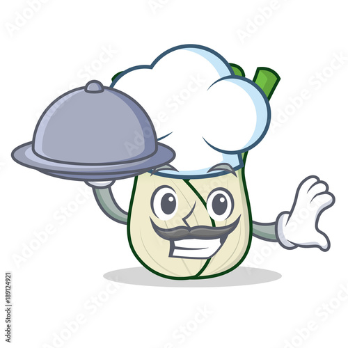 Chef with food fennel mascot cartoon style