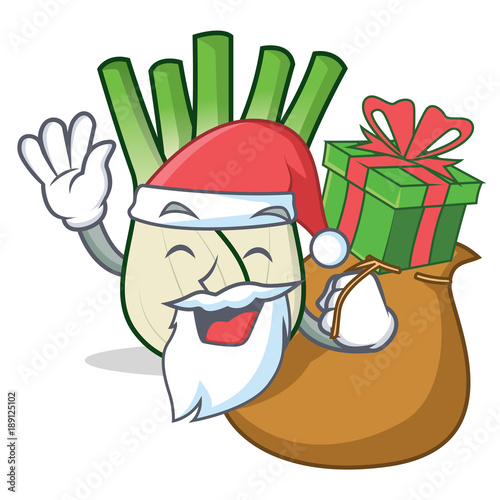 Santa with gift fennel mascot cartoon style
