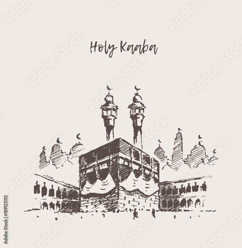 Holy Kaaba Mecca Saudi Arabia muslim drawn sketch