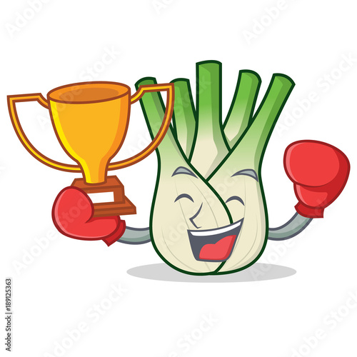 Boxing winner fennel mascot cartoon style