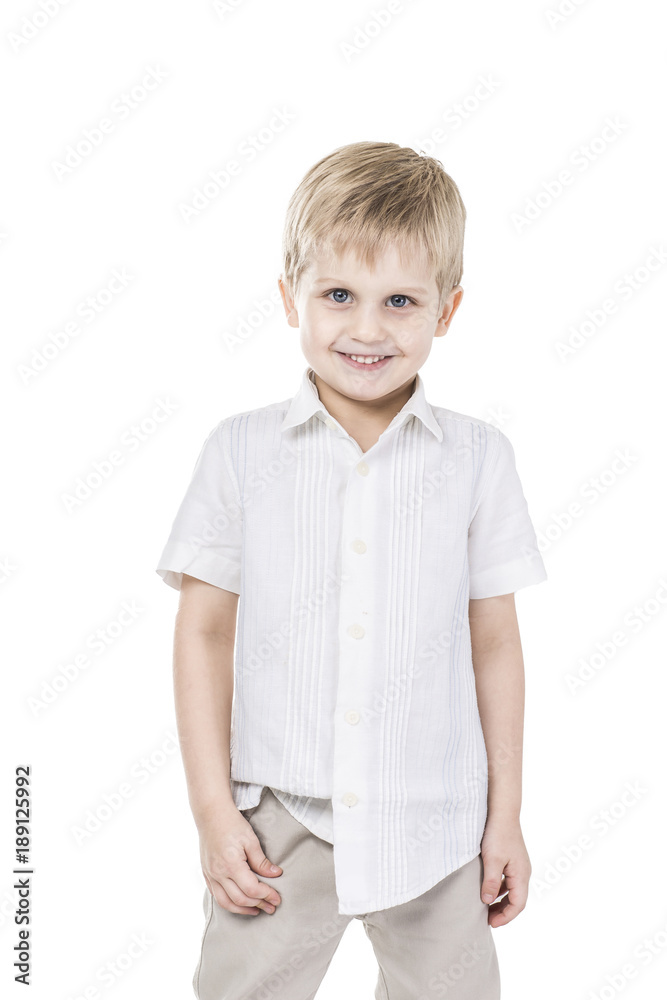 portrait of a happy five year old boy on white background portrait of a happy five year old boy on white background