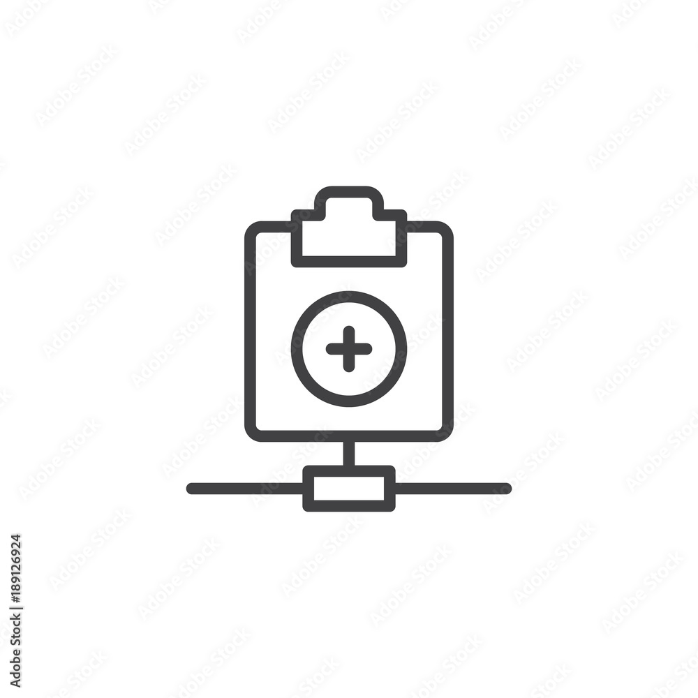 Network clipboard add line icon, outline vector sign, linear style pictogram isolated on white. Add file symbol, logo illustration. Editable stroke