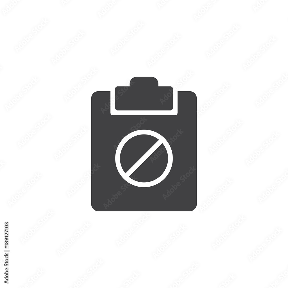 Clipboard prohibiting icon vector, filled flat sign, solid pictogram isolated on white. Symbol, logo illustration. Clipboard prohibiting icon vector, filled flat sign, solid pictogram isolated on white. Symbol, logo illustration.