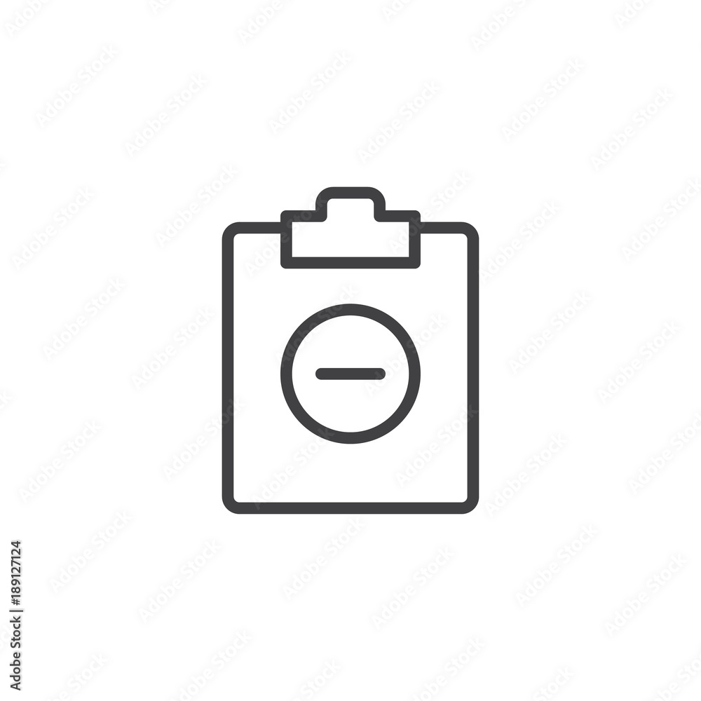 Clipboard minus line icon, outline vector sign, linear style pictogram isolated on white. Minus file symbol, logo illustration. Editable stroke Clipboard minus line icon, outline vector sign, linear style pictogram isolated on white. Minus file symbol, logo illustration. Editable stroke