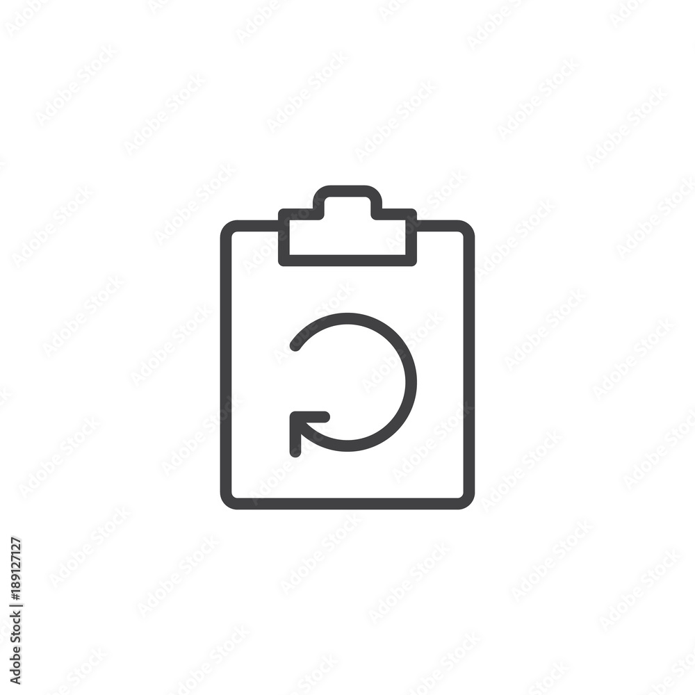 Clipboard with recycle arrow line icon, outline vector sign, linear style pictogram isolated on white. Refresh file symbol, logo illustration. Editable stroke Clipboard with recycle arrow line icon, outline vector sign, linear style pictogram isolated on white. Refresh file symbol, logo illustration. Editable stroke