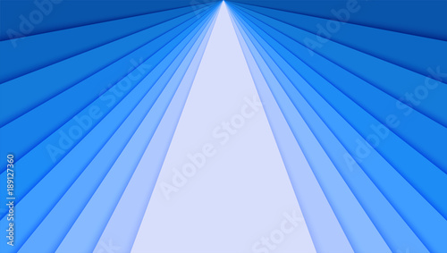 Sheets of paper with blue gradient, idea for banner. The layers of paper in the form of divergent rays for card, poster, brochure, flyer, design layout. 3d illustration, abstract background