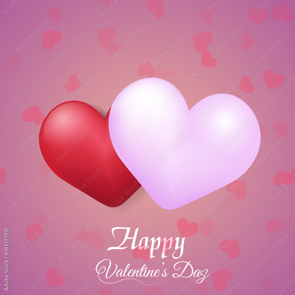 Valentine's greeting card with balloon red and pink hearts. Vector