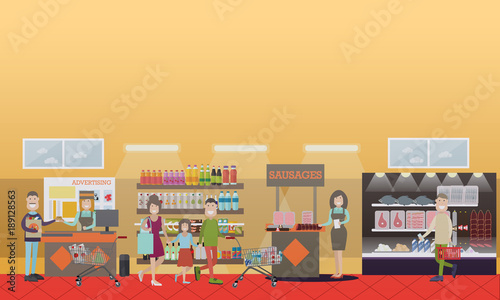 People making purchases vector flat illustration