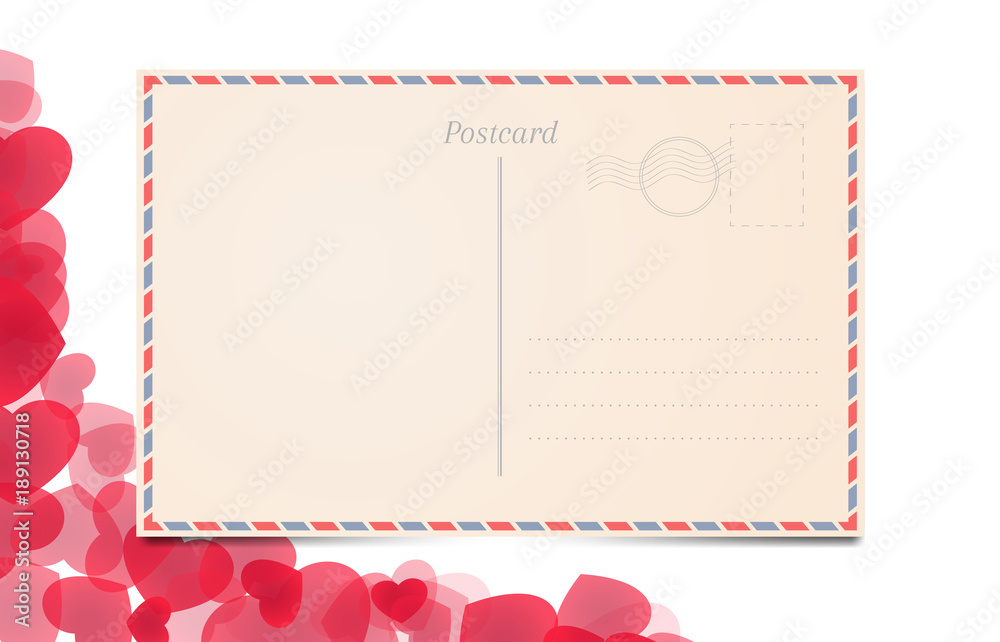 Festive love background illustration. Postcard design on hearts backdrop