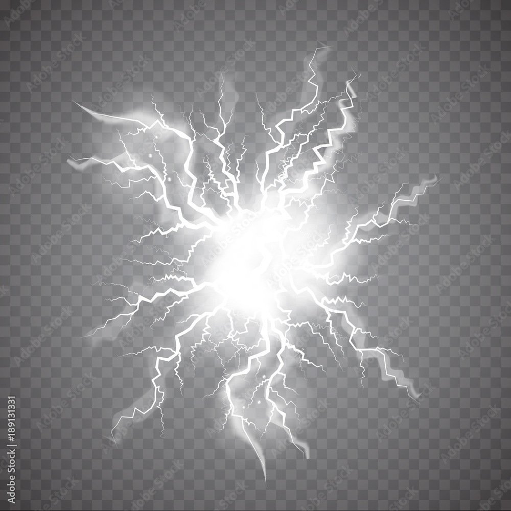 Fotografie Realistic Ball lightning, plasma sphere, electric discharge set vector abstract