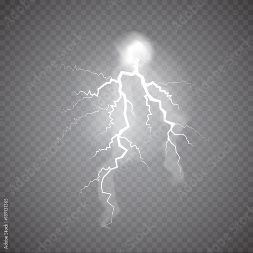 Realistic thunderstorm Lightning, effect of electrical discharge. Vector Illustration