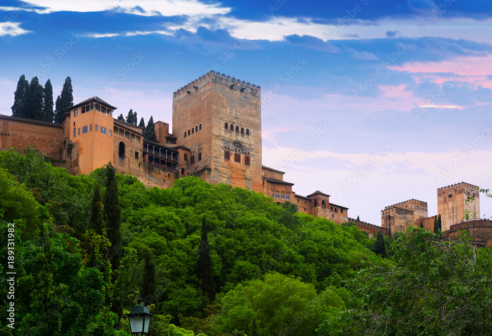 Towers of Alcazaba at Alhambra in dawn.  Granada