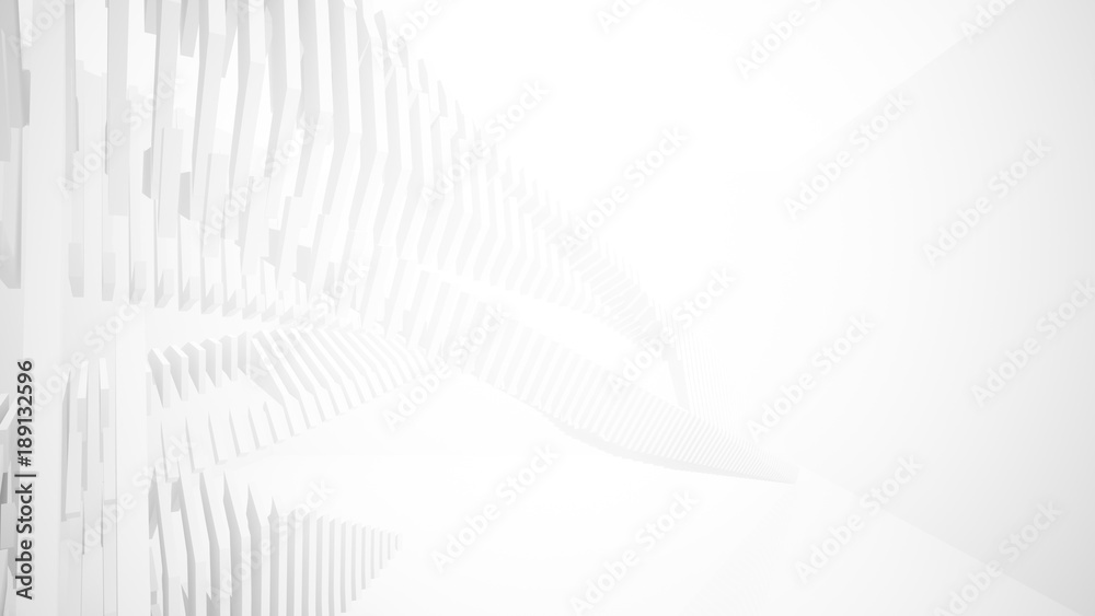 Abstract white interior multilevel public space with window. 3D illustration and rendering.