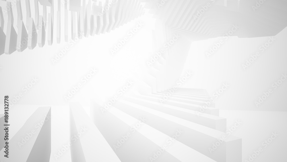 Fototapeta premium Abstract white interior multilevel public space with window. 3D illustration and rendering.