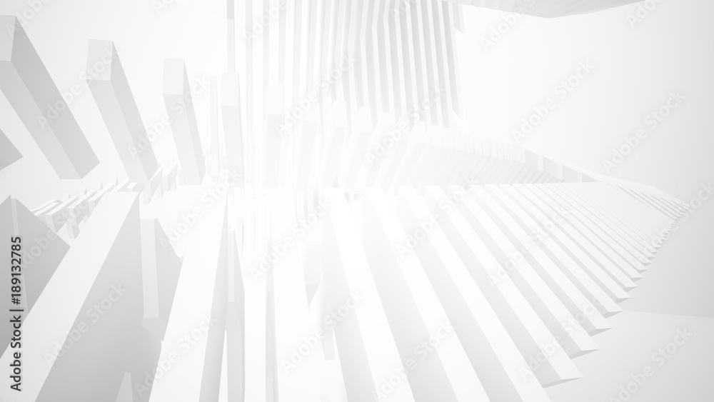 Abstract white interior multilevel public space with window. 3D illustration and rendering.